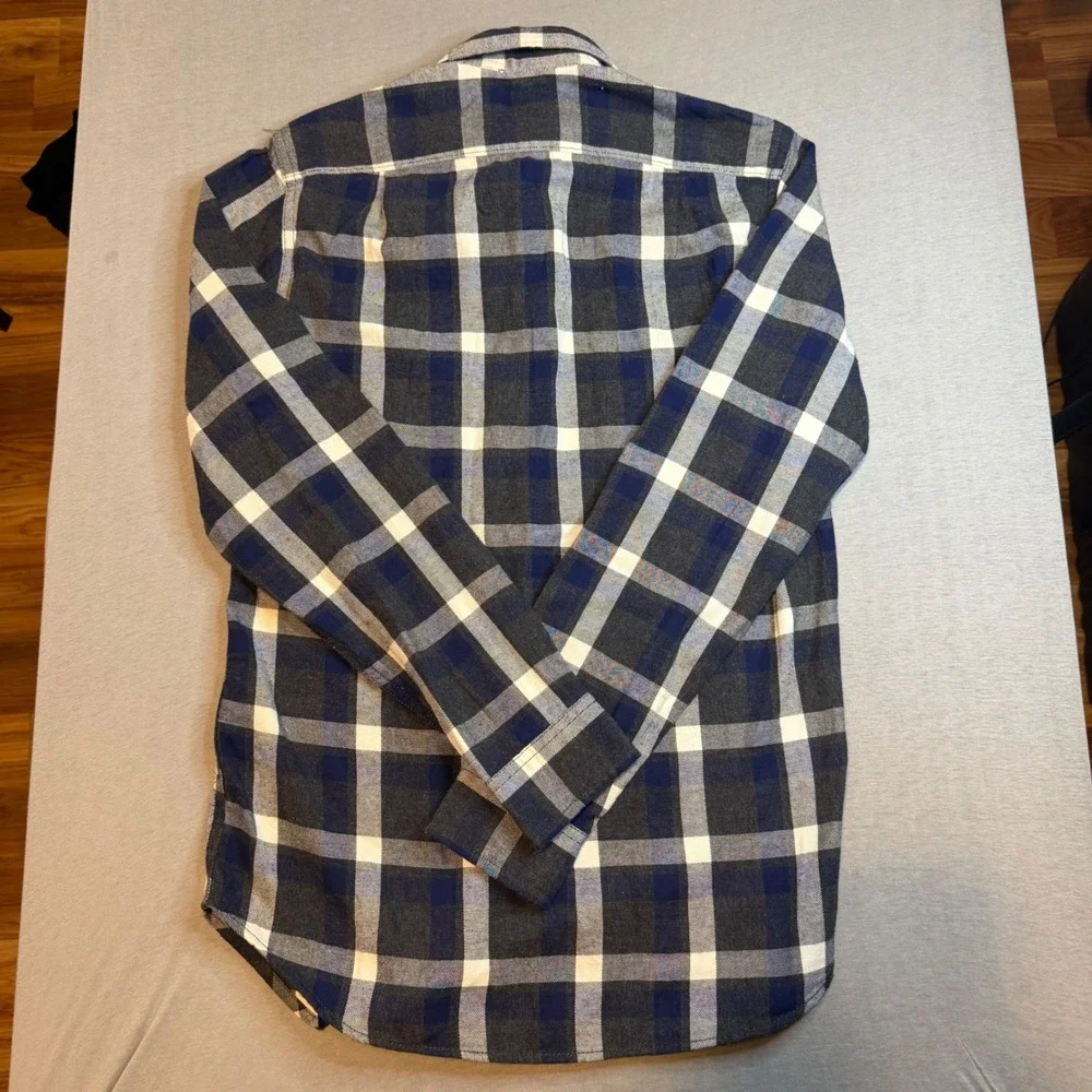 J.Crew Mens Sportsman Plaid Flannel Shirt Blue Grey White Cotton XS NEW